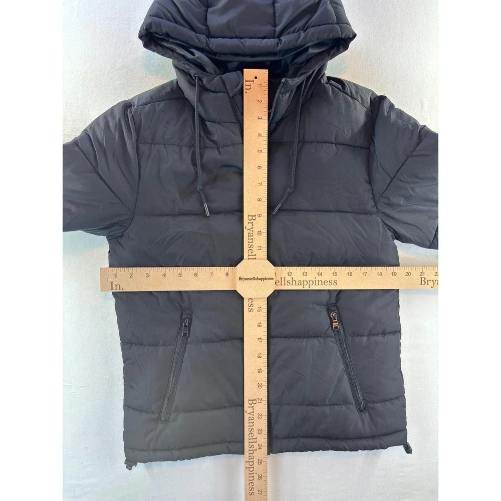 Aeropostale Mens Puffer Jacket Black Hooded Recycled Fill Quilted Coat XS